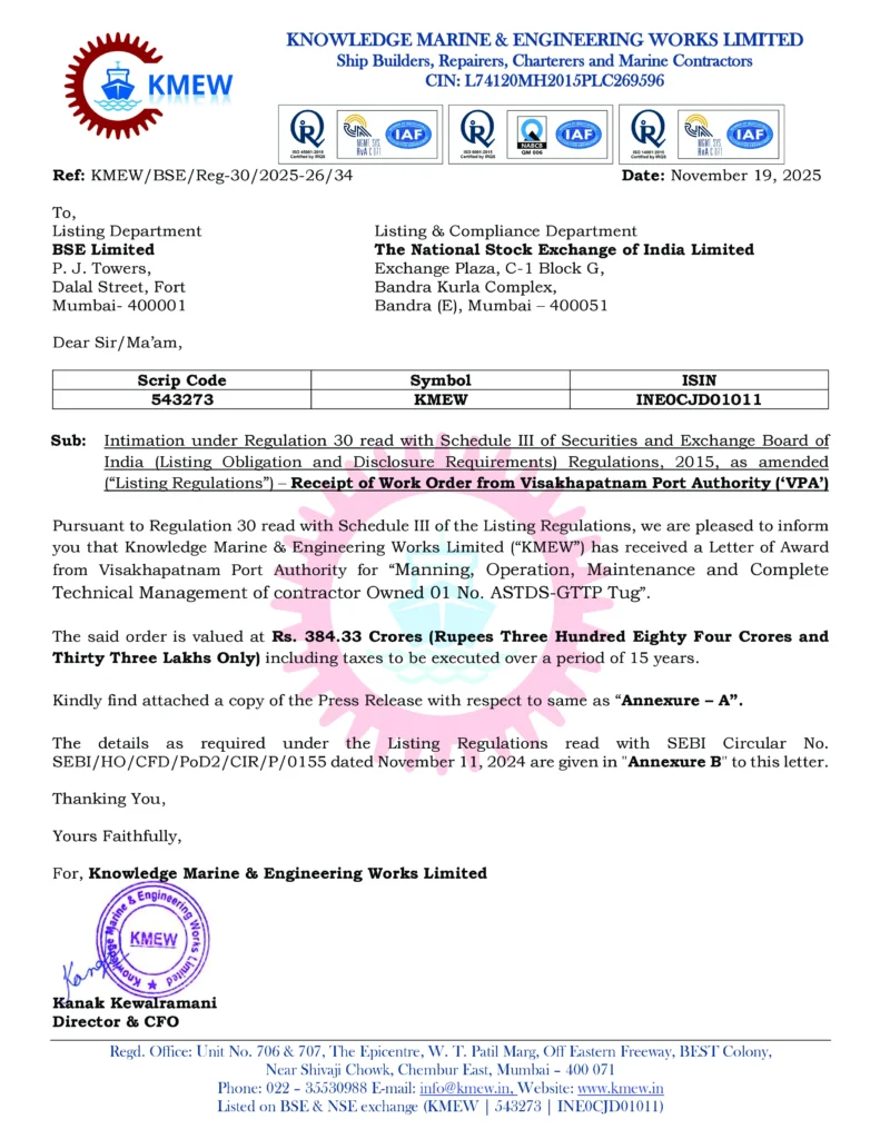 https://nsearchives.nseindia.com/corporate/KMEW_19112025102515_Press_Release_for_VPA_Green_Tug_Order.pdf 1