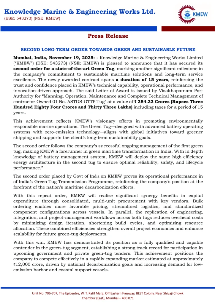 https://nsearchives.nseindia.com/corporate/KMEW_19112025102515_Press_Release_for_VPA_Green_Tug_Order.pdf 2