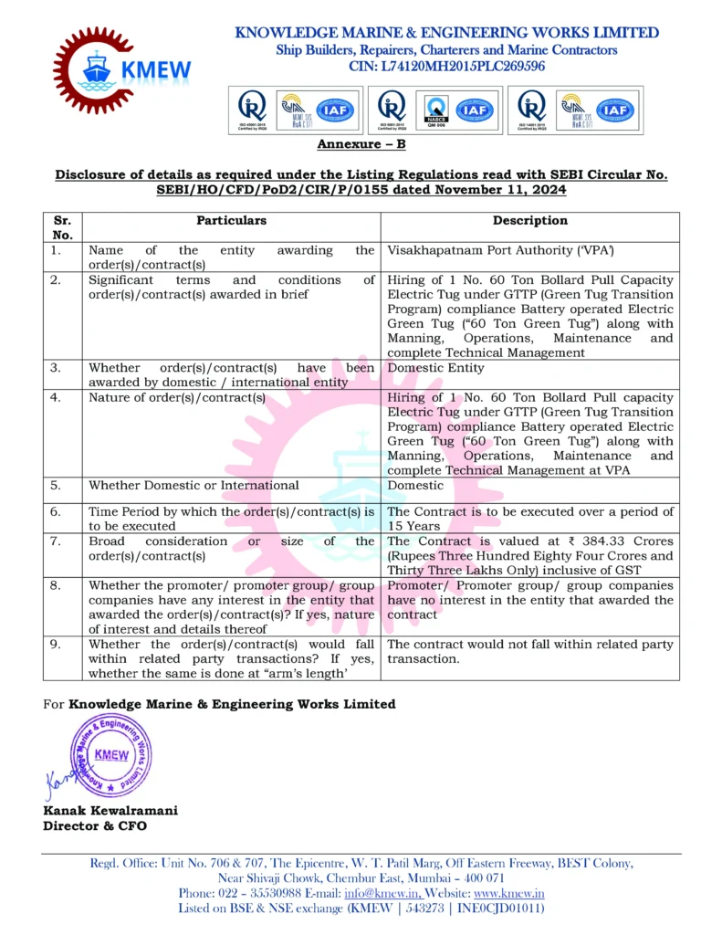 https://nsearchives.nseindia.com/corporate/KMEW_19112025102515_Press_Release_for_VPA_Green_Tug_Order.pdf 6
