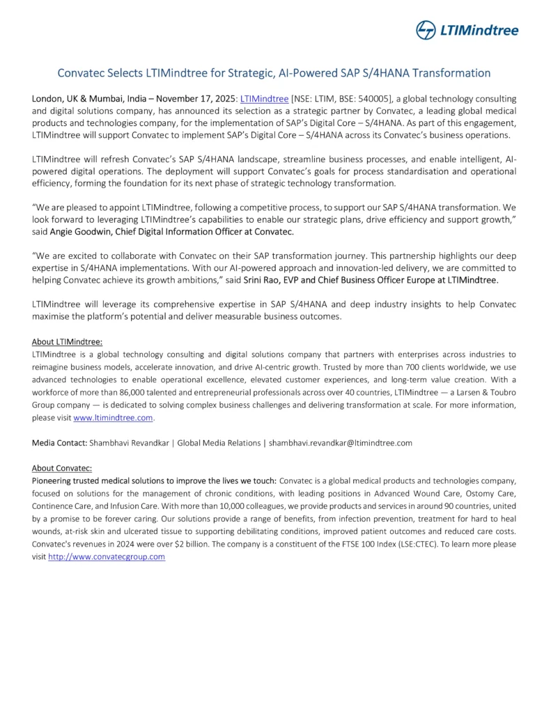 Convatec Picks Tech Partner LTIMindtree to Lead Major AI-Driven SAP Transformation Page 2