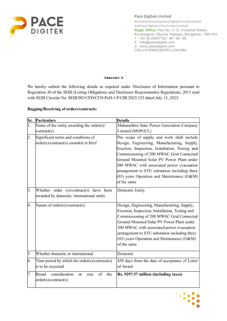 Pace Digitek Ltd. secures a major ₹929.75 crore contract from MSPGCL for a 200 MWAC solar power plant. Get the full details on this significant stock market announcement. Page 2