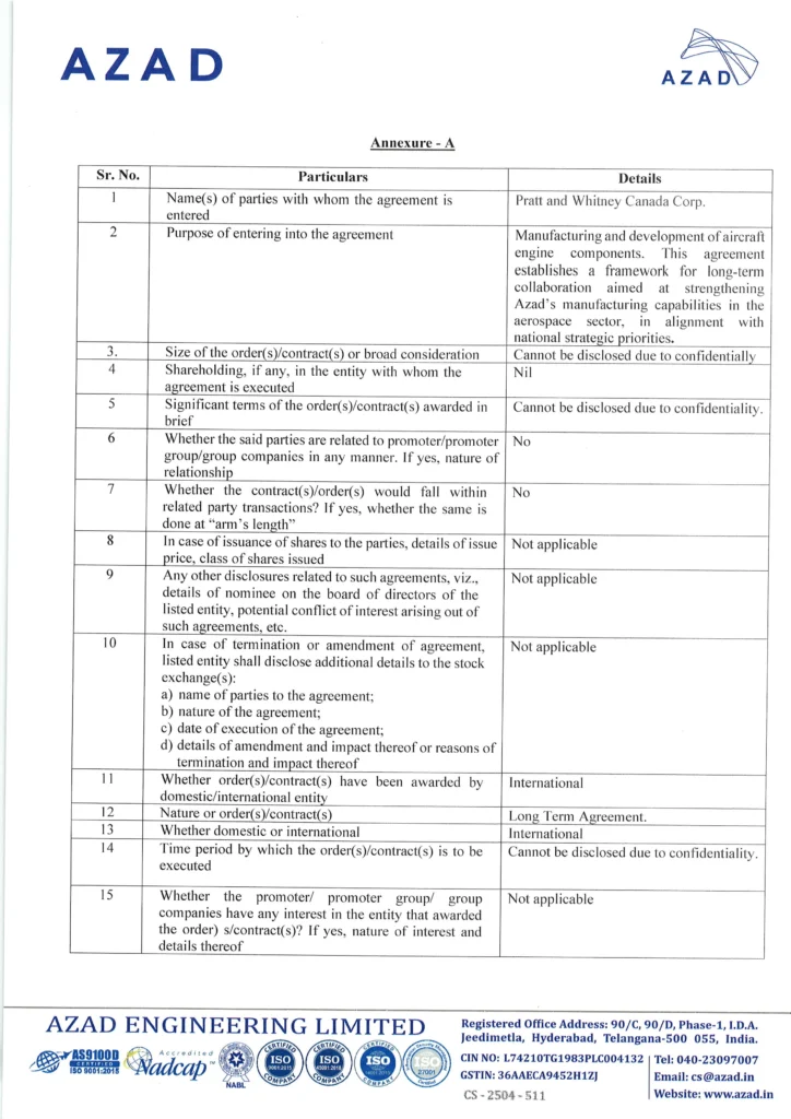 Azad Engineering Signs Landmark Long-Term Agreement with Pratt & Whitney Canada for Aircraft Engine Components 2

