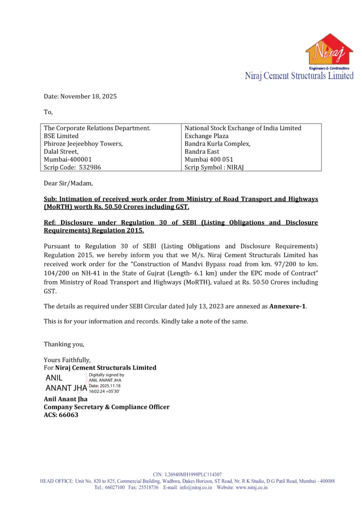 httpsnsearchives.nseindia.comcorporateNIRAJ_18112025161337_Intimation_Work_order.pdf 1